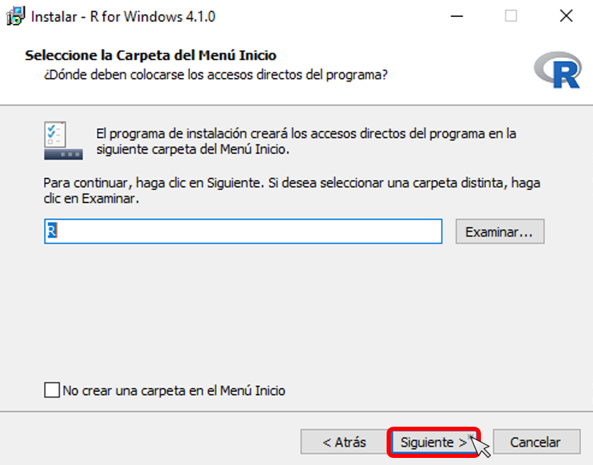 Paso 6 instalación de R en Windows