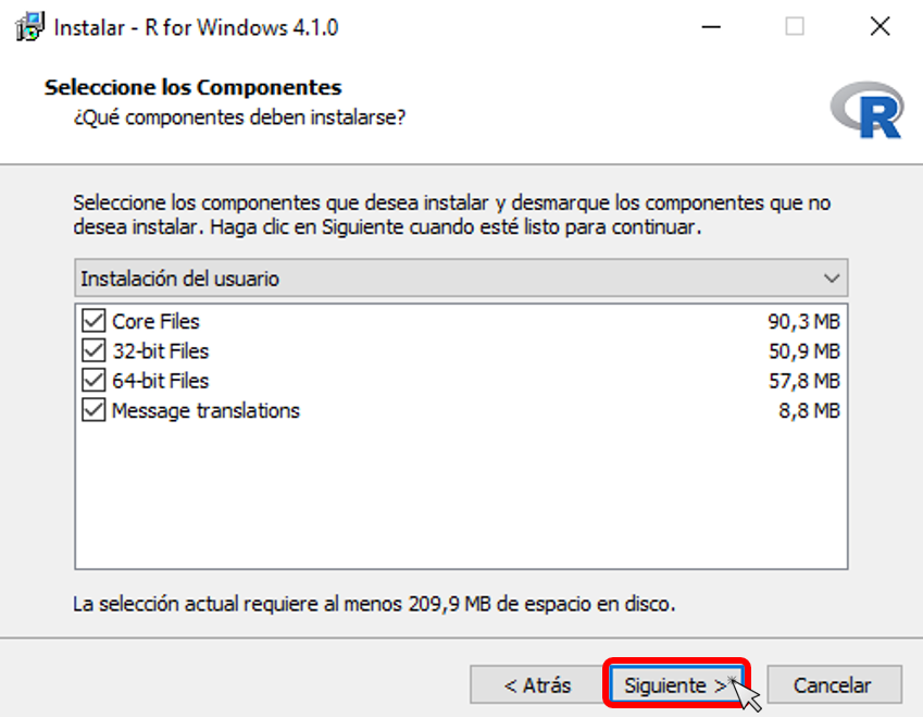 Paso 4 instalación de R en Windows