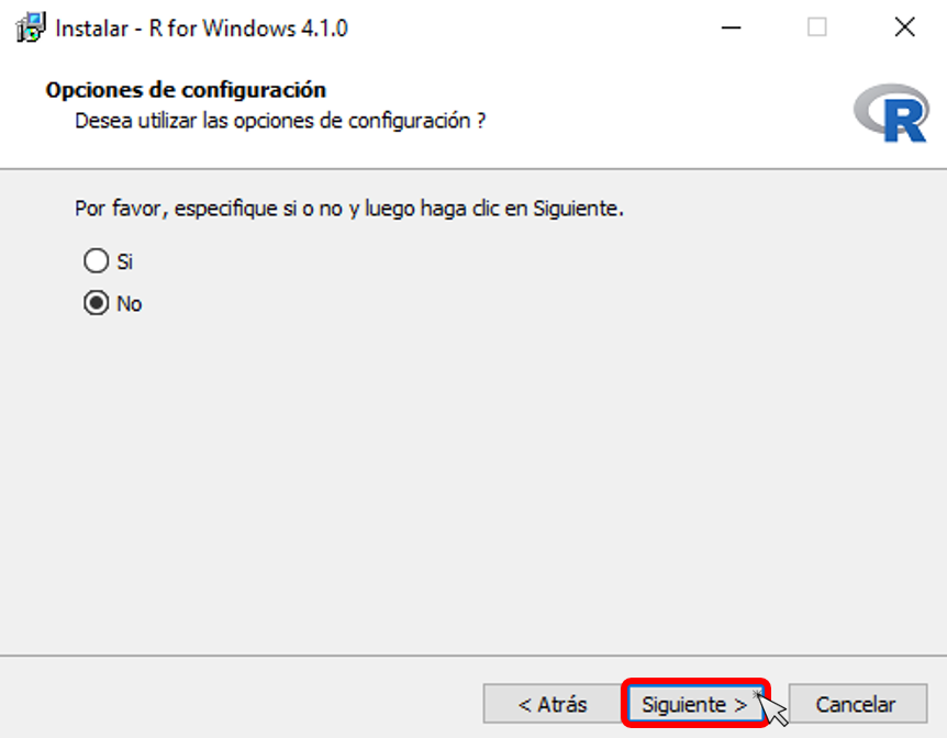 Paso 5 instalación de R en Windows
