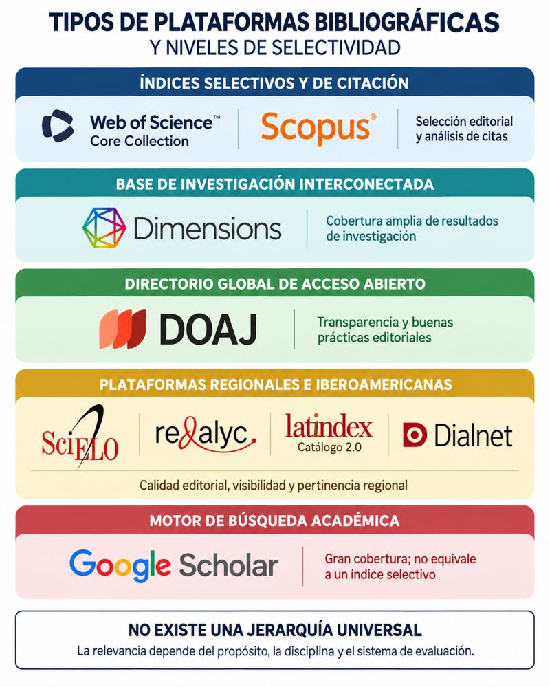 Tipos de plataformas bibliográficas y niveles de selectividad
